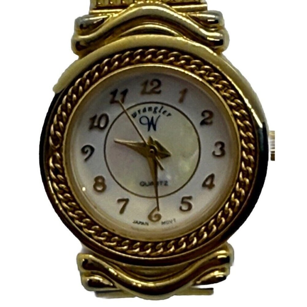 Vintage Wrangler Women's Gold Tone Watch MOP Dial Stretch Bracelet W1264QB V377